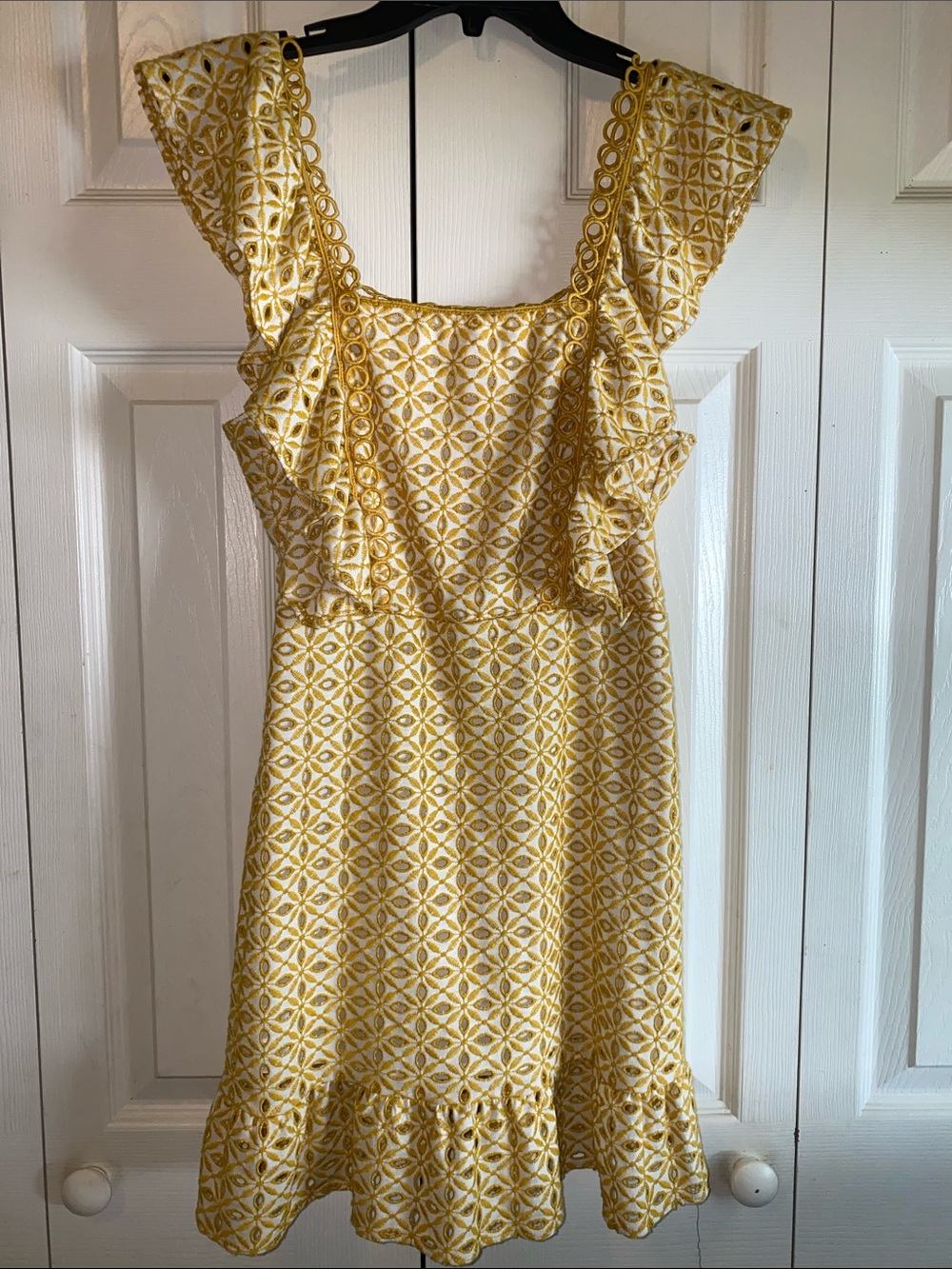Topshop Yellow Eyelet Ruffle Mini Dress